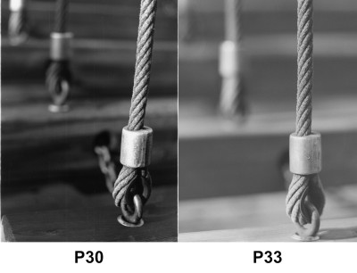 Stampa di un soggetto simile: la P30 è stata sviluppata in Rollei Supergrain seguendo le indicazioni pubblicate in rete e il contrasto diventa difficile da gestire in stampa. Molto più gestibile la P33.